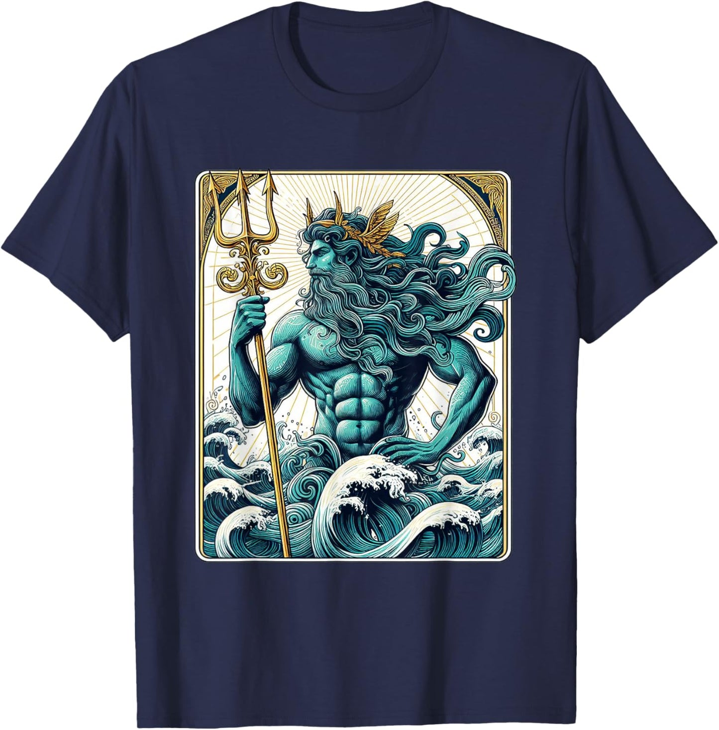 Poseidon Trident Tarot Card Shirt Lord of the Sea Greek God T-Shirt - T-Shirt | Navy