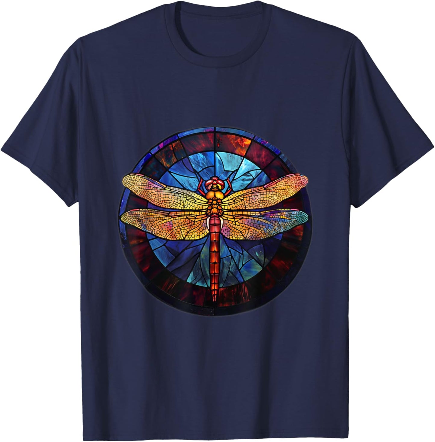 Beautiful nature. Dragonfly. Stained glass graphic. T-Shirt - T-Shirt | Navy