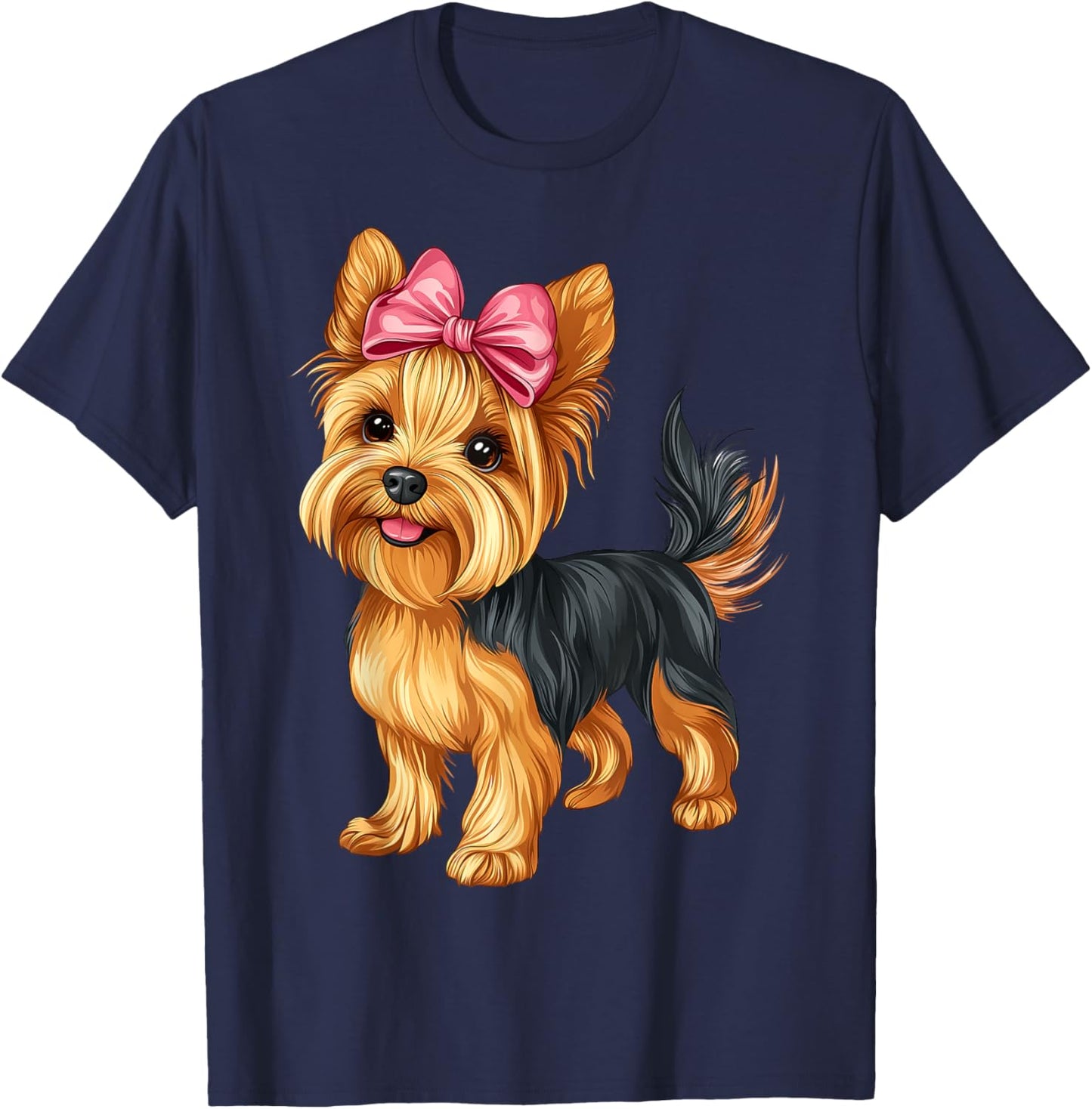 Coquette Bow Yorkshire Terrier Dog Yorkie Mom Girl Pink T-Shirt - T-Shirt | Navy