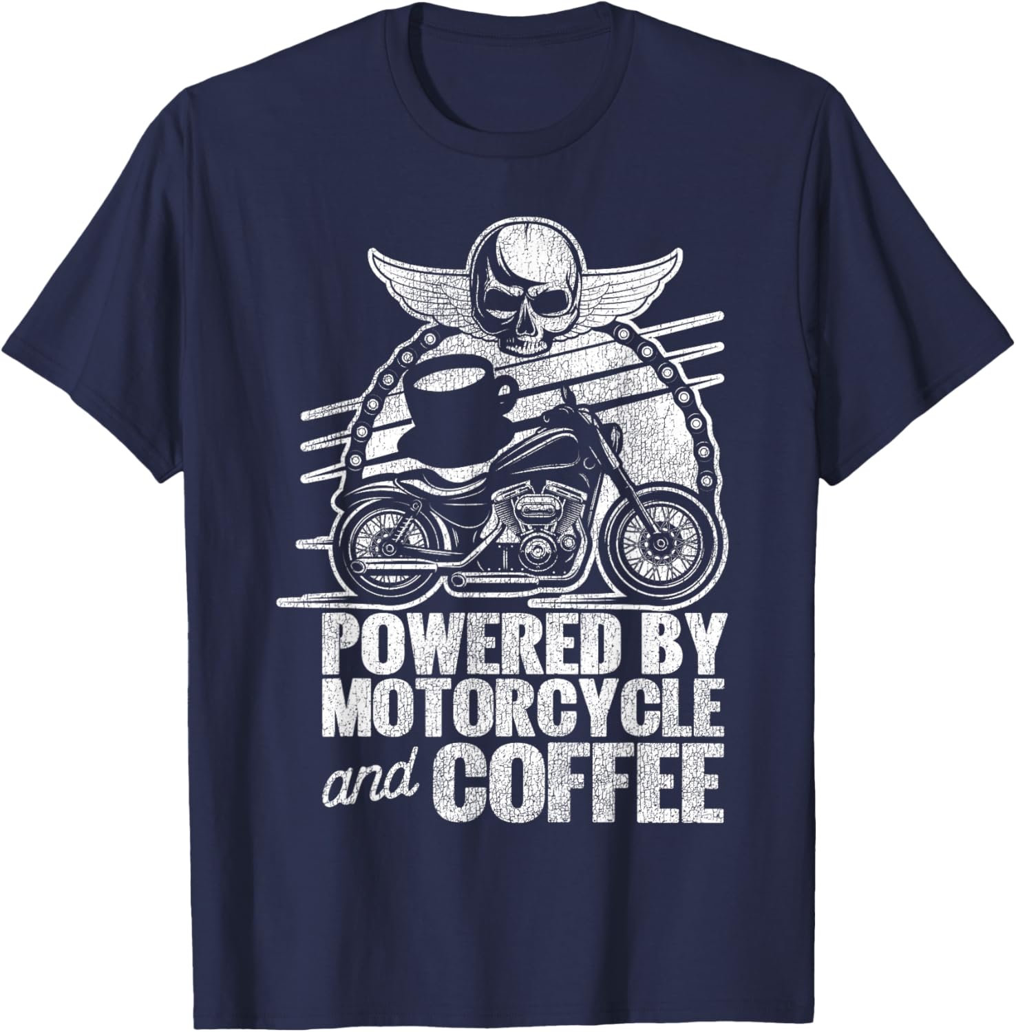 Classic Motorcycle Biker Coffee Powered By Motorcycle And T-Shirt - T-Shirt | Navy
