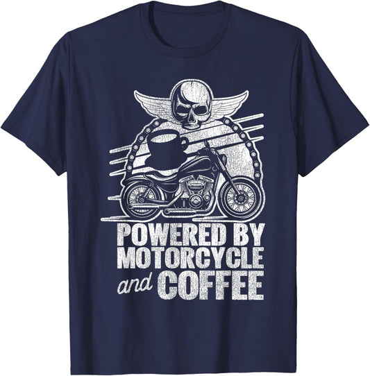 Classic Motorcycle Biker Coffee Powered By Motorcycle And T-Shirt - T-Shirt | Navy