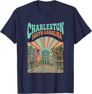 Retro Charleston South Carolina Sunset Coastal Vintage T-Shirt - T-Shirt | Navy