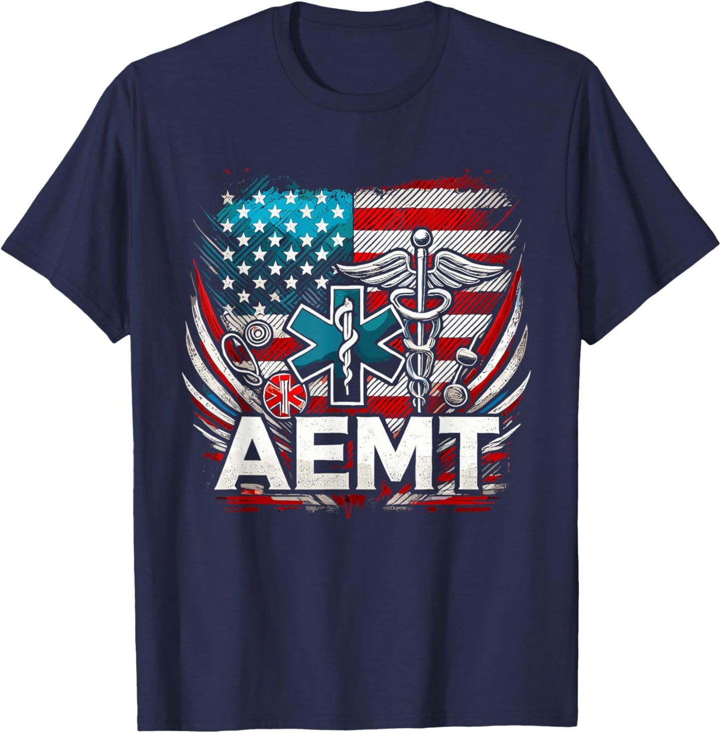 AEMT USA Flag Patriotic Medical Medical Technician T-Shirt - T-Shirt | Navy