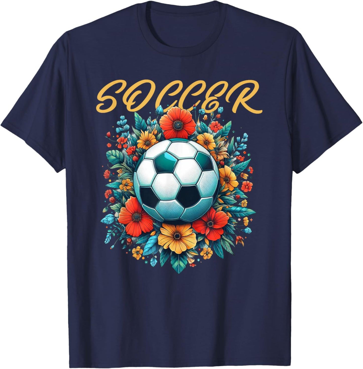 Soccer Ball Floral Print Women Vintage T-Shirt - T-Shirt | Navy