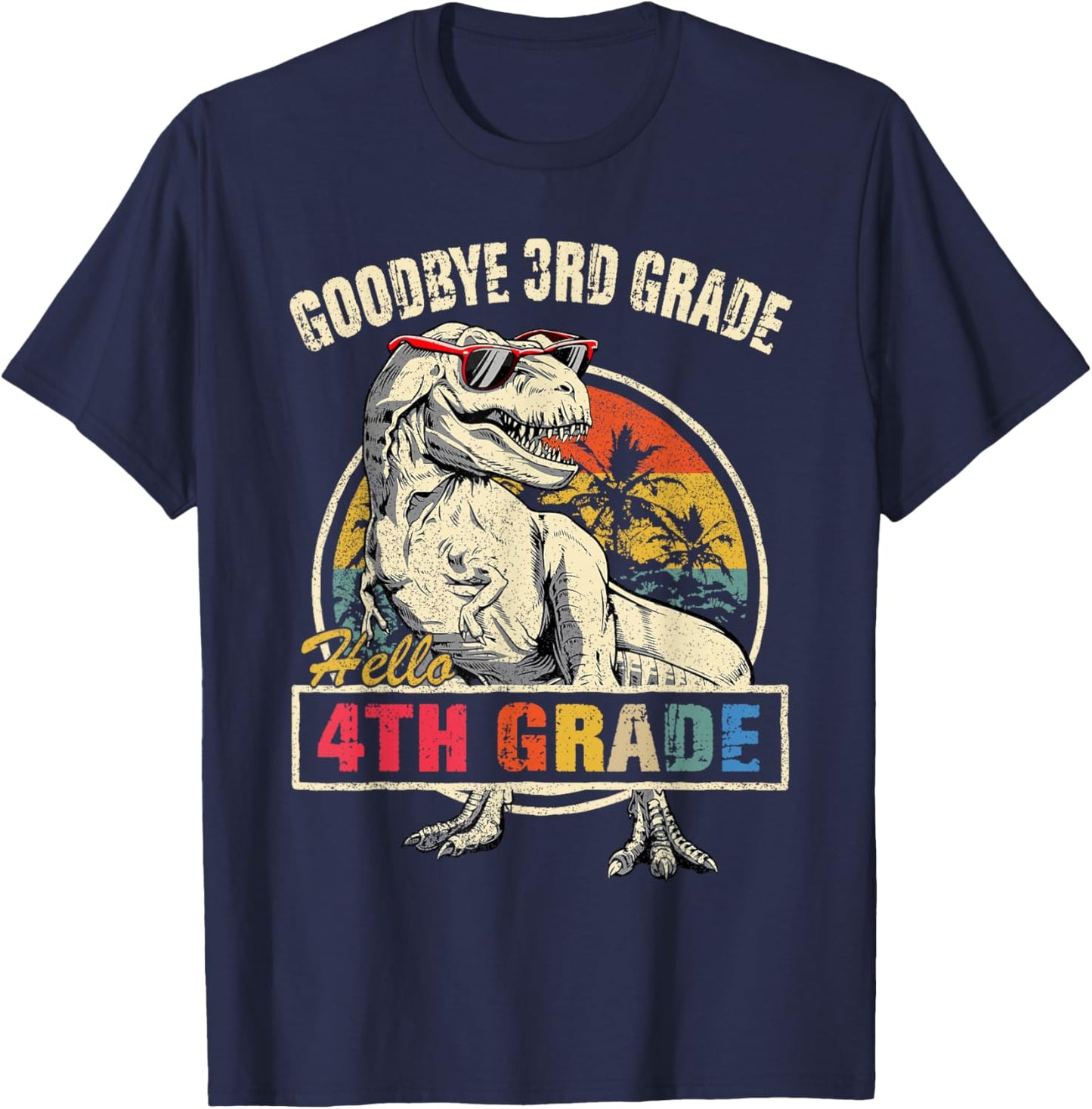 Goodbye 3rd Grade Hello 4th Grade Graduation T Rex Boys Kids T-Shirt - T-Shirt | Navy