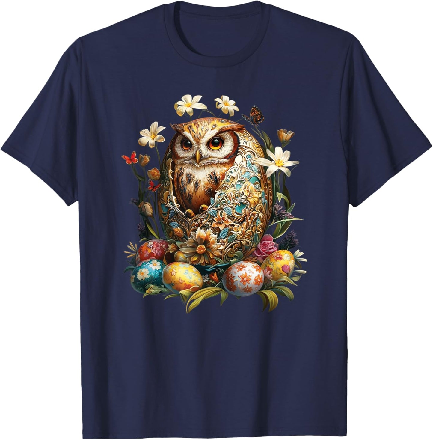 Easter Eggs - An Owl From An Easter Egg, Happy Easter Day T-Shirt - T-Shirt | Navy