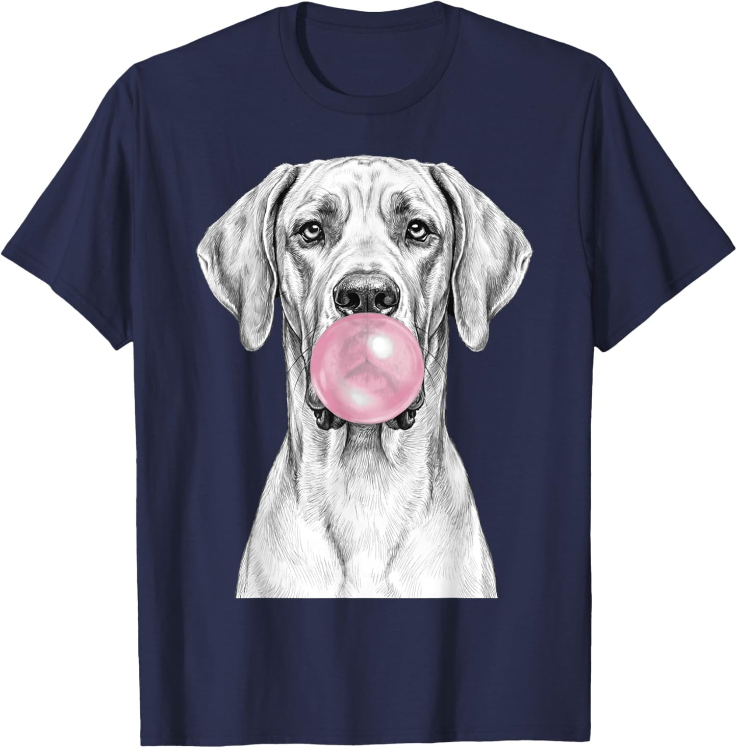 Great Dane Dog Blowing Bubble Gum Sketch T-Shirt - T-Shirt | Navy