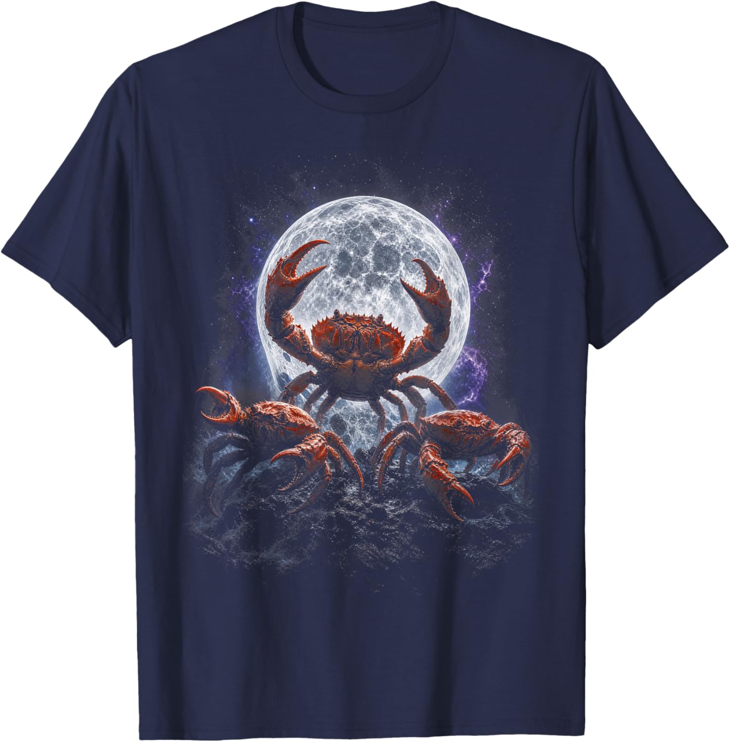 Funny Crab Moon Deep Sea Ocean Creature Fantasy 90s Art T-Shirt - T-Shirt | Navy