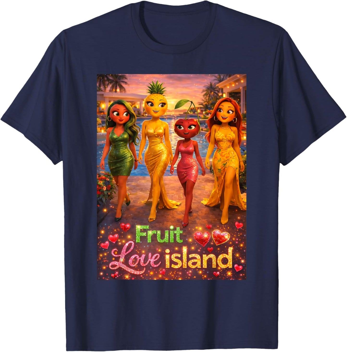 Funny Girls Brainrot Fruit Island Love Fancy Dress AI 2026 T-Shirt - T-Shirt | Navy