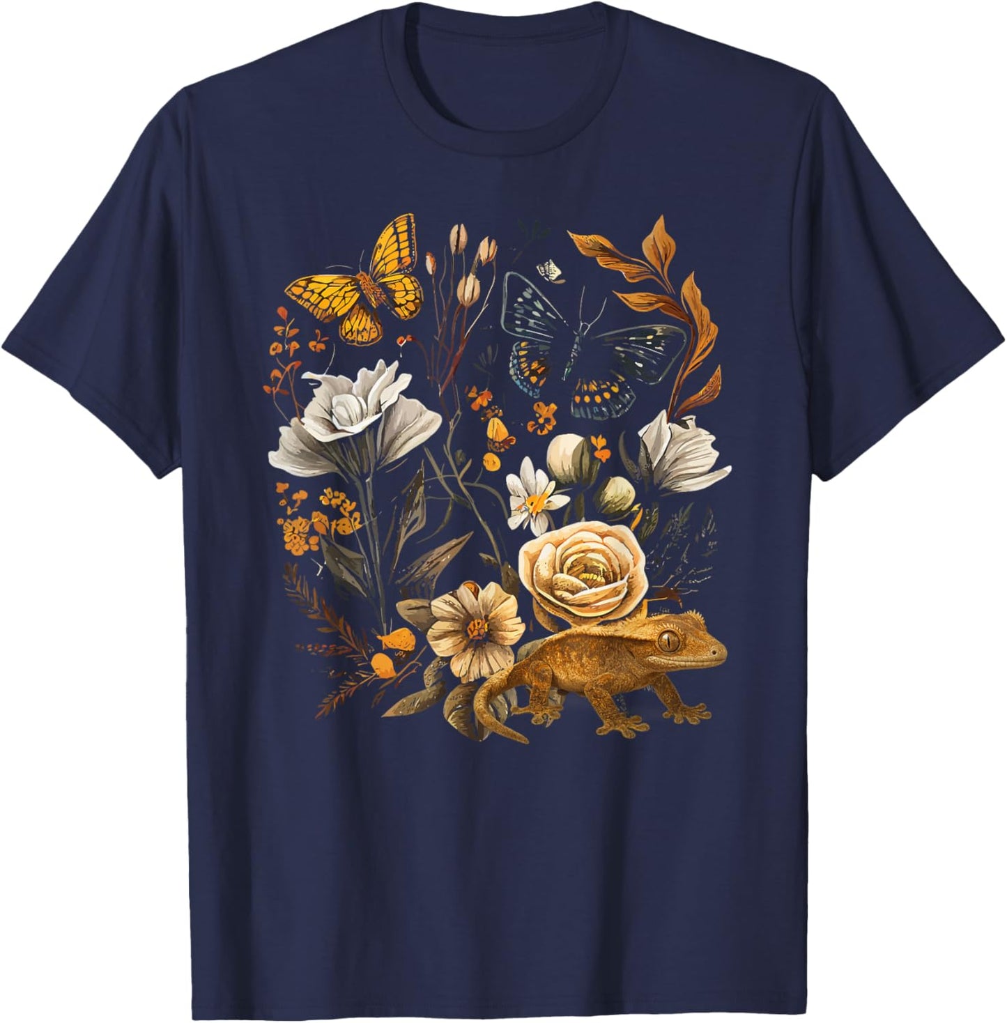 Crested Gecko Flowers Crestie Owner Crested Gecko Lover T-Shirt - T-Shirt | Navy