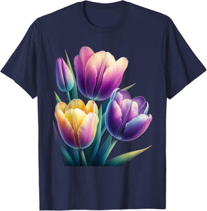 Beautiful Tulips Purple Yellow Botanical Gardening T-Shirt - T-Shirt | Navy