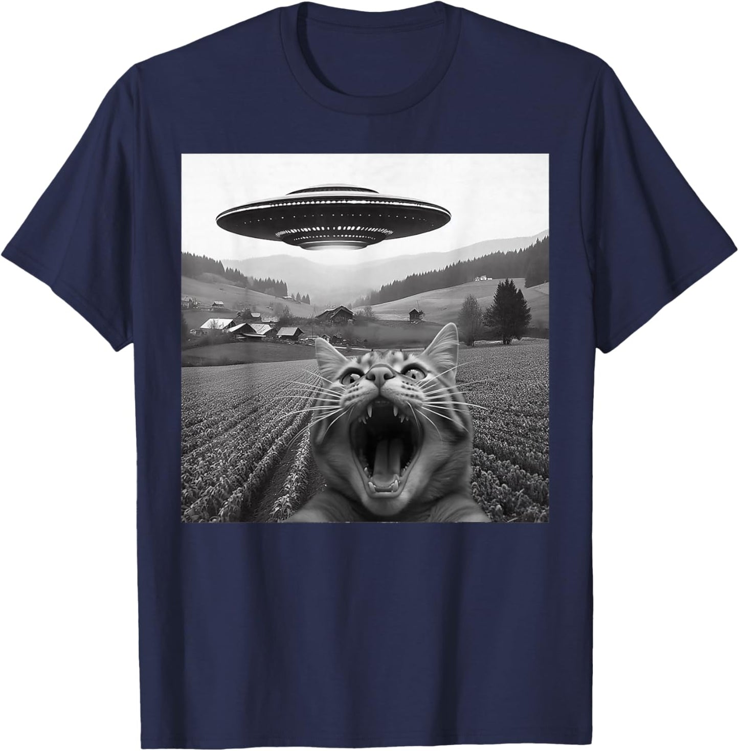 Cat Selfie with Alien Funny Cat Women Kid T-Shirt - T-Shirt | Navy