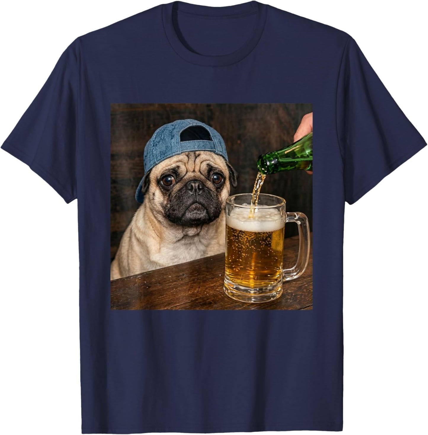 Pug Drinking Beer Funny Pug Dog Meme T-Shirt - T-Shirt | Navy