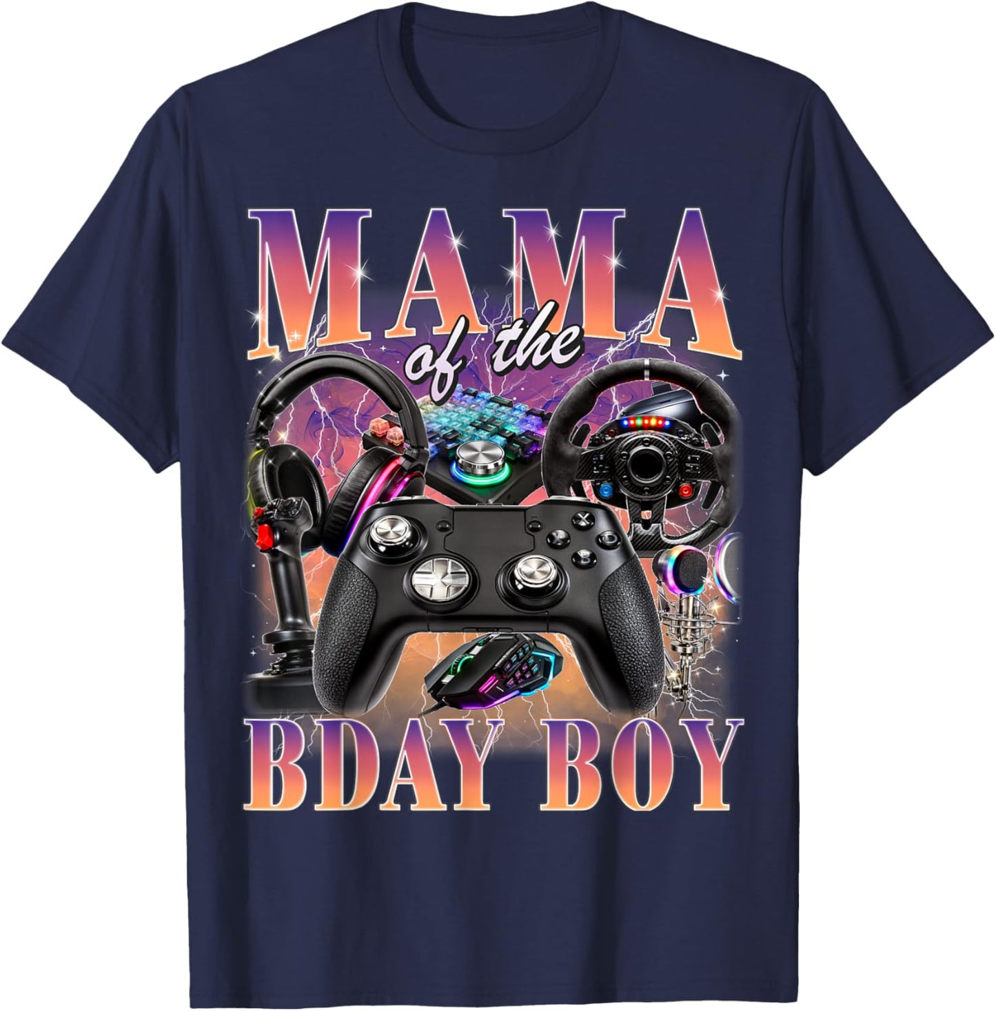 Mom of The Birthday Boy Gamer Retro 90s Style Video Game T-Shirt - T-Shirt | Navy