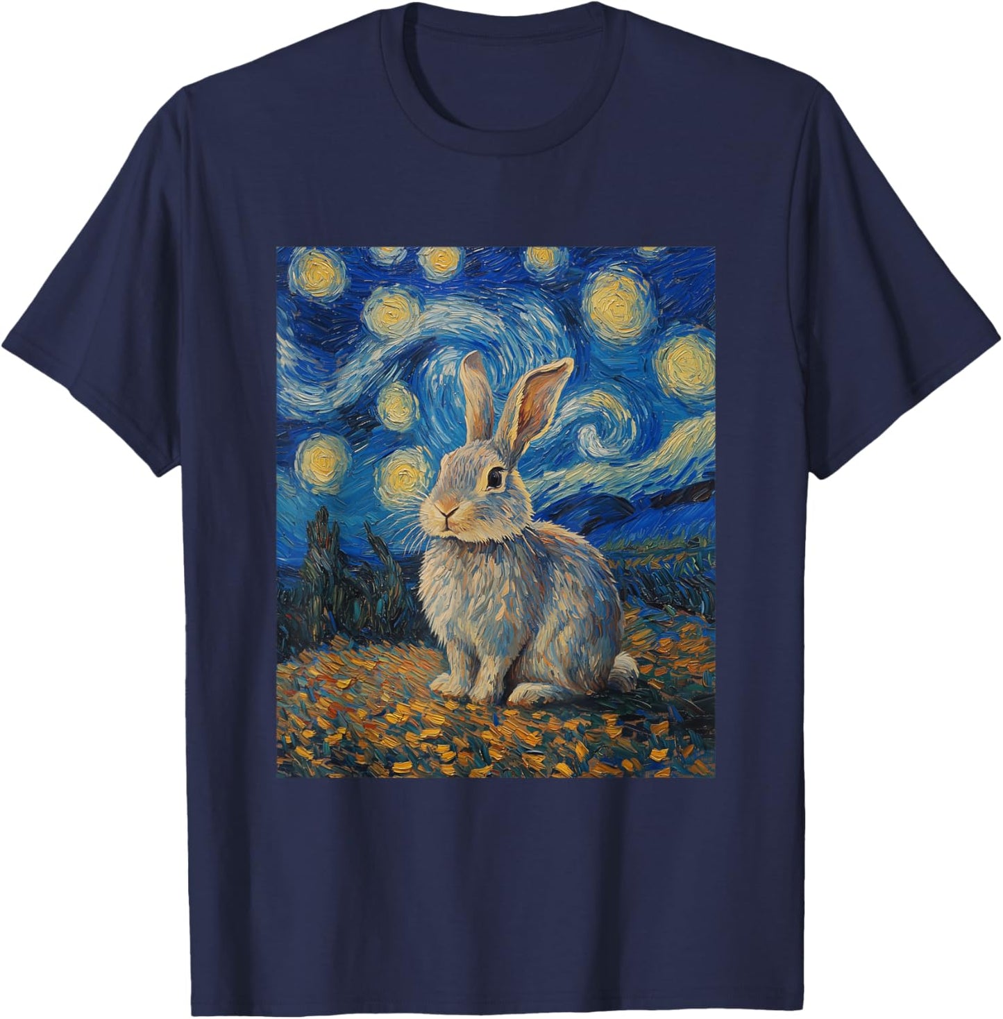 Cute Bunny Rabbit - Van Gogh Style - Starry Night T-Shirt - T-Shirt | Navy