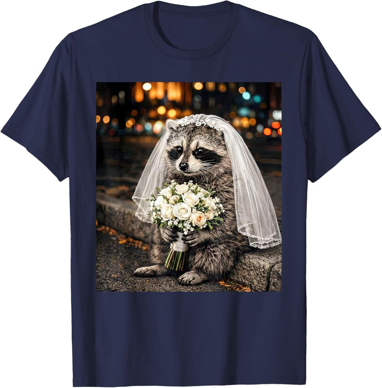 Feral Raccoon Bride Engaged Funny Bachelorette Selfie Meme T-Shirt - T-Shirt | Navy