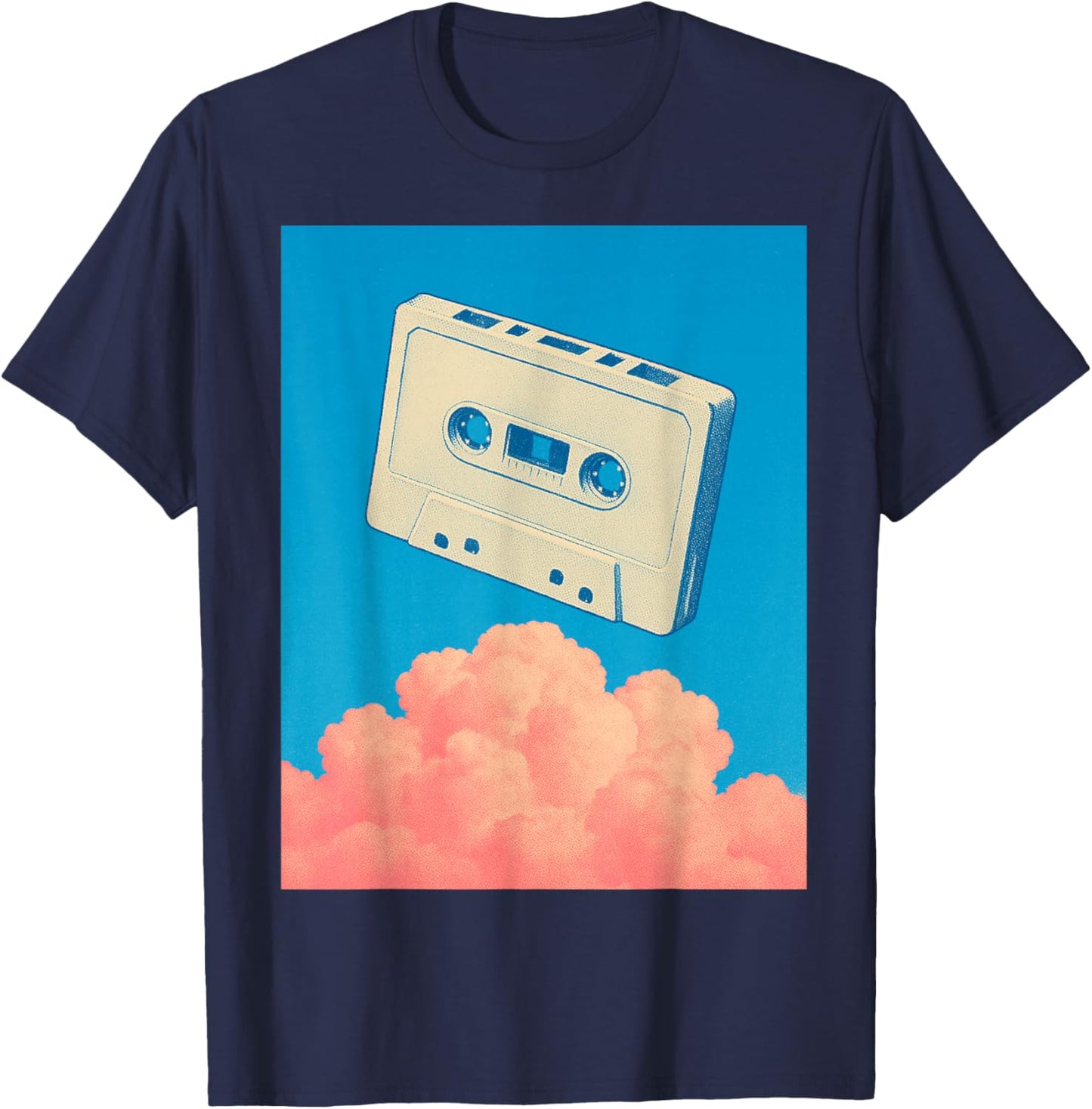 Floating Cassette in Dreamlike Blue Sky - Dreamcore T-Shirt - T-Shirt | Navy
