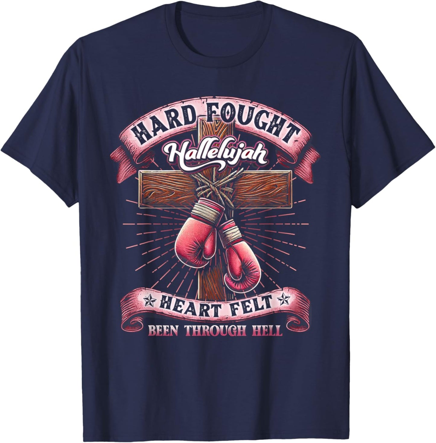 Hard Fought Heart Felt Bee Hallelujah Christian Boxing Faith T-Shirt - T-Shirt | Navy