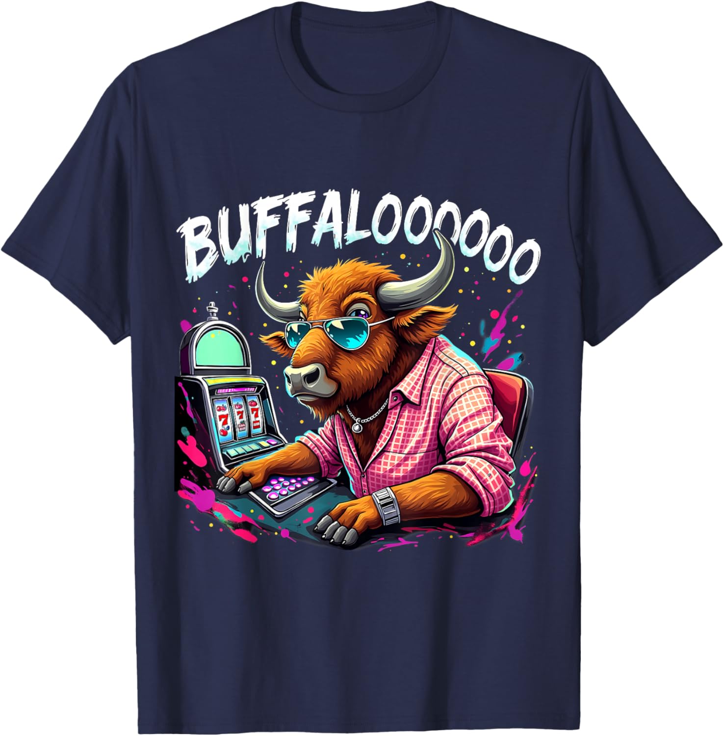 Buffalo Slot Machine Funny Casino Art Casino Lovers Costume T-Shirt - T-Shirt | Navy