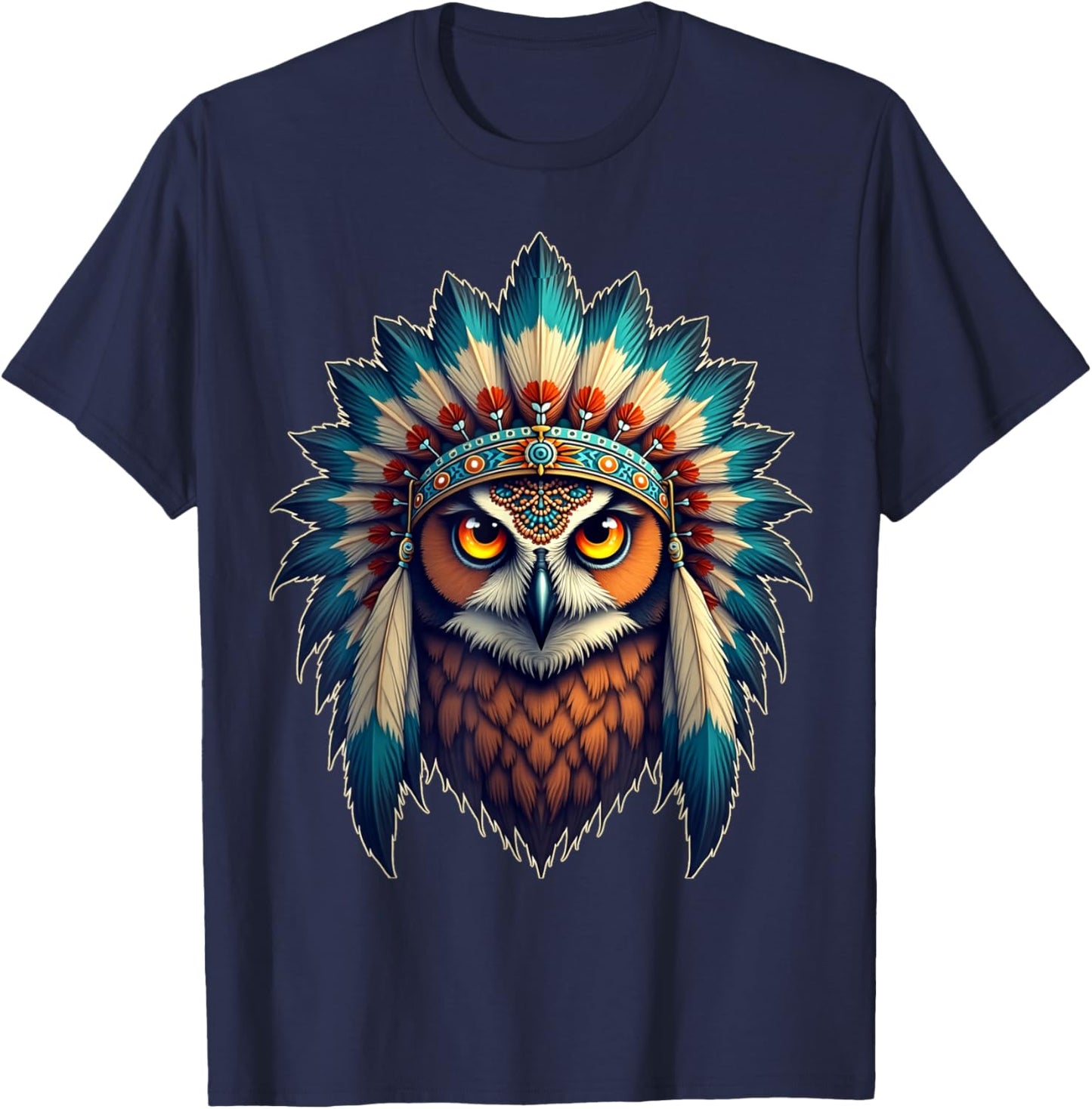 Headdress Owl Native American Pride, Indian Heritage Tribe T-Shirt - T-Shirt | Navy