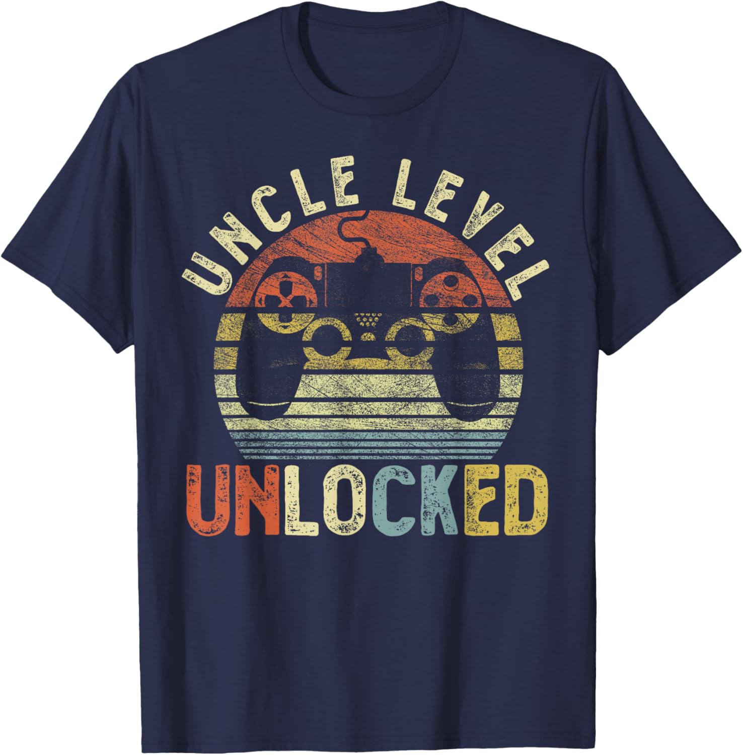 Vintage Uncle Level Unlocked, Video Gamer Funny Saying Retro T-Shirt - T-Shirt | Navy