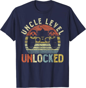 Vintage Uncle Level Unlocked, Video Gamer Funny Saying Retro T-Shirt - T-Shirt | Navy