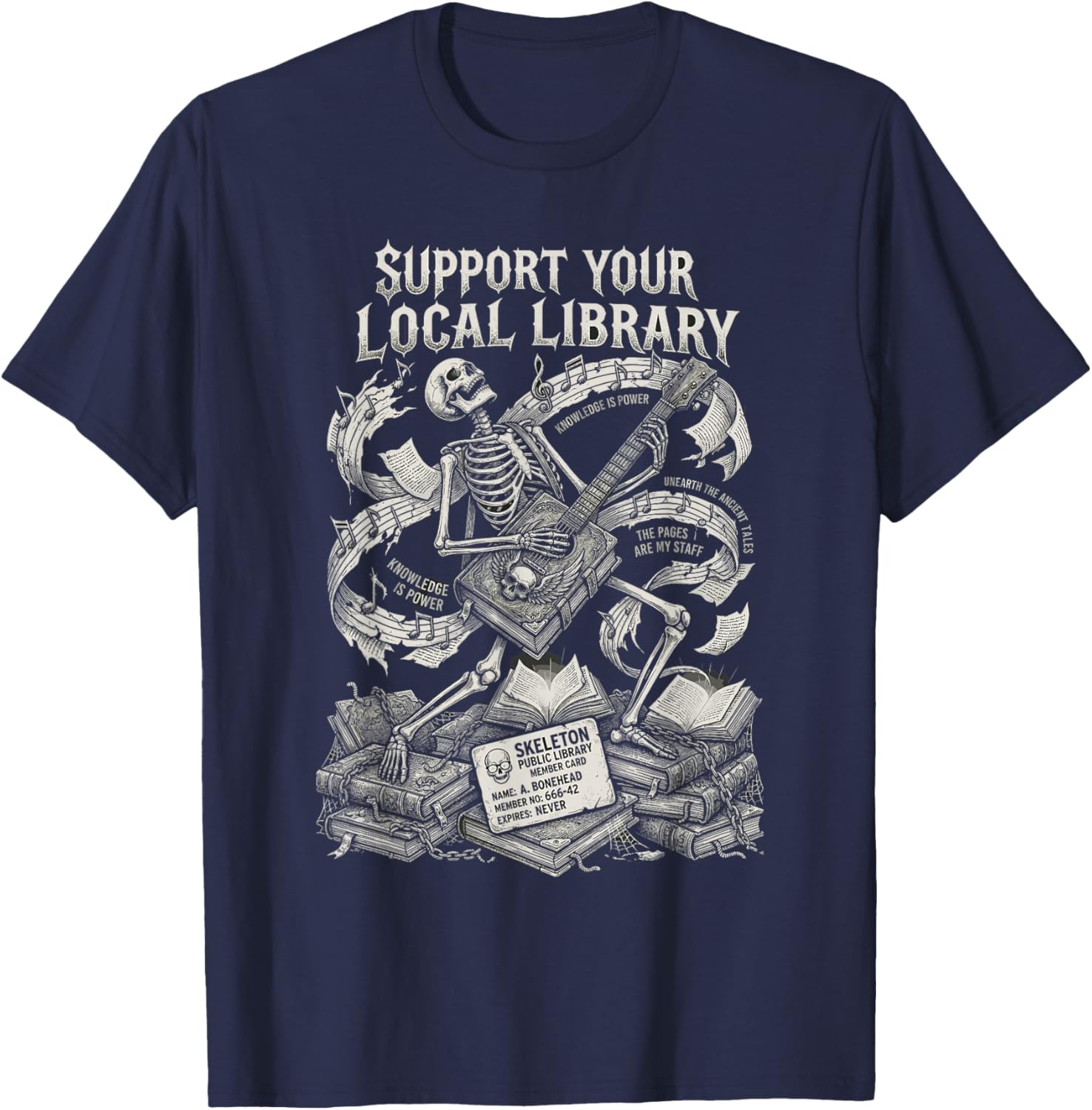 Support Your Local Library Goth Book T-Shirt - T-Shirt | Navy