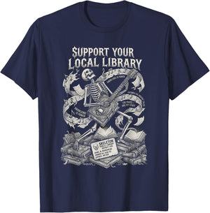 Support Your Local Library Goth Book T-Shirt - T-Shirt | Navy