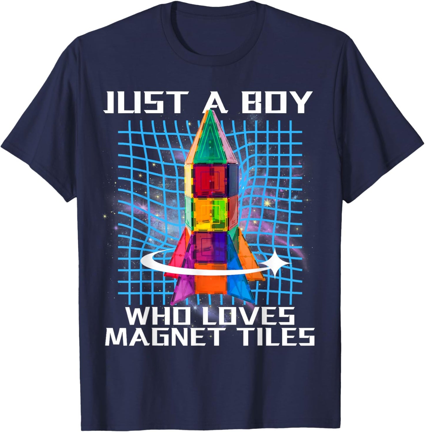 Magnet Tiles Just a Boy Who Loves Magnetic Tiles Spaceship T-Shirt - T-Shirt | Navy