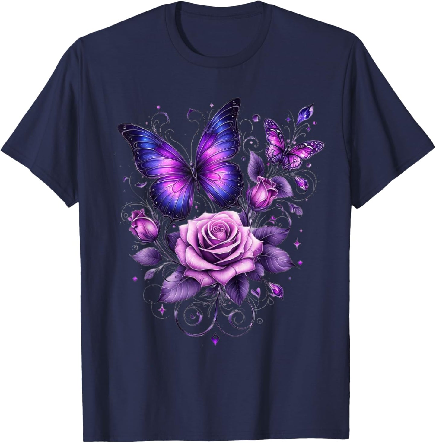 Beautiful Butterfly Purple Rose Butterfly Lovers Gifts Women T-Shirt - T-Shirt | Navy
