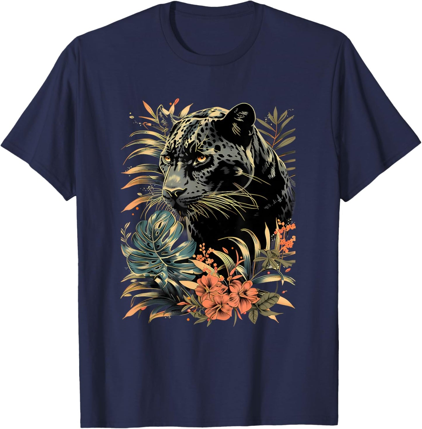 Panther Nature Artwork Motif Jungle Tropical Animal Art T-Shirt - T-Shirt | Navy