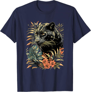 Panther Nature Artwork Motif Jungle Tropical Animal Art T-Shirt - T-Shirt | Navy
