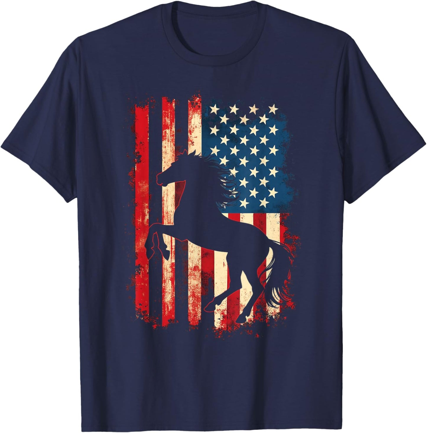 Patriotic Horse Silhouette T-Shirt - T-Shirt | Navy