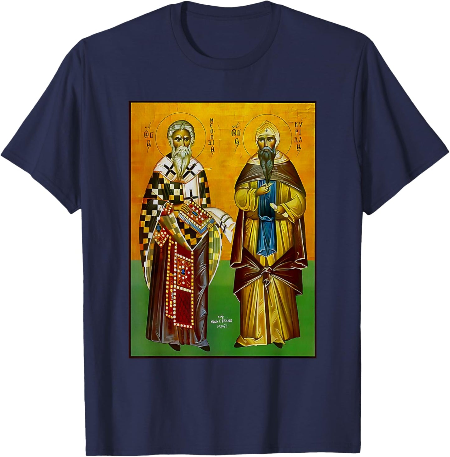 St. Cyril and Methodius Eastern Orthodox Byzantine Art Retro T-Shirt - T-Shirt | Navy