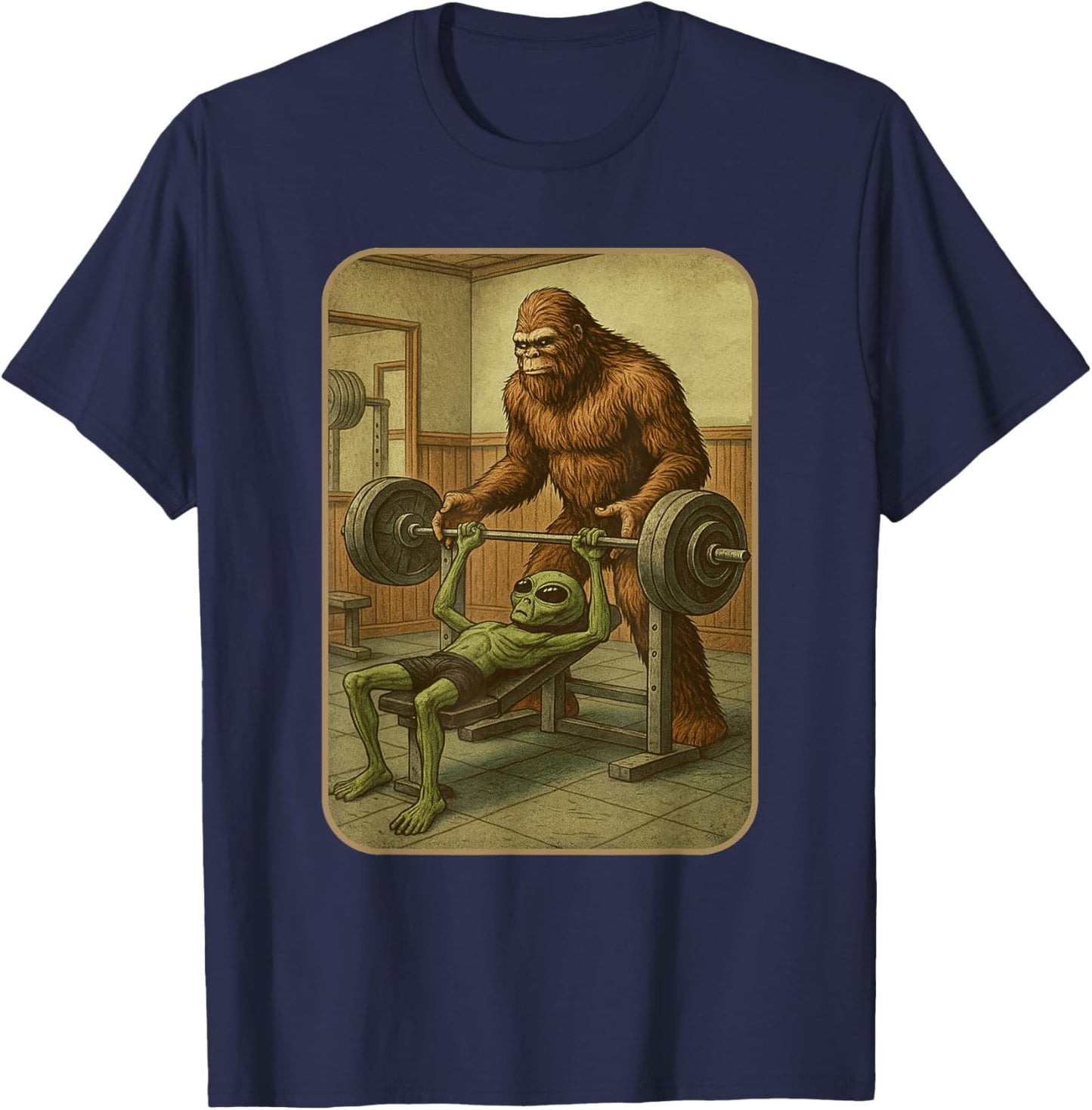 Gym Shirt Men Women Weightlifting Bigfoot Alien T-Shirt - T-Shirt | Navy