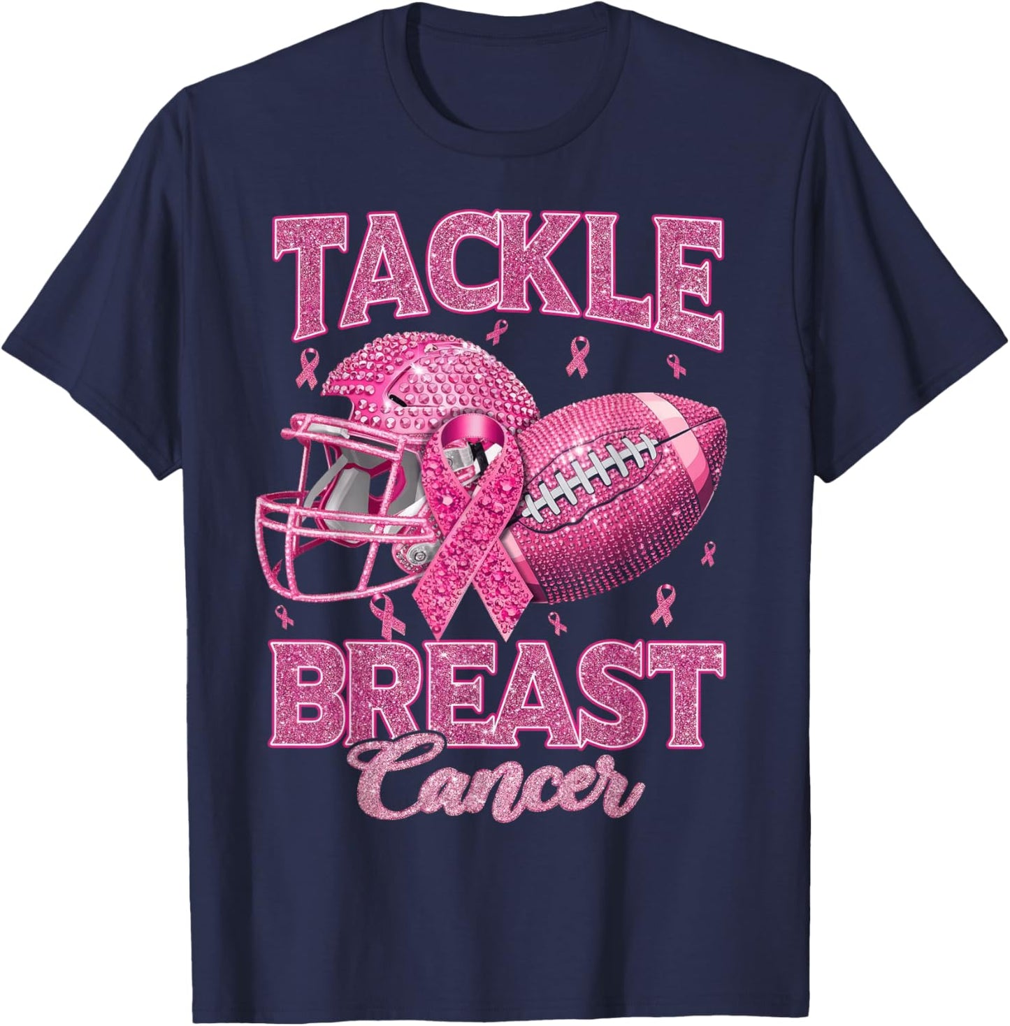 Tackle Breast Cancer Awareness American Football Pink Ribbon T-Shirt - T-Shirt | Navy