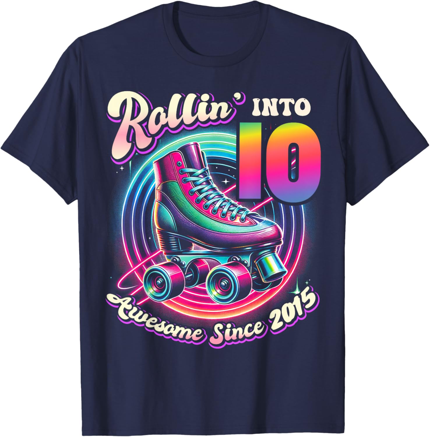 Birthday Roller Skating 10th Girl Rollin into 10 Skate Party T-Shirt - T-Shirt | Navy