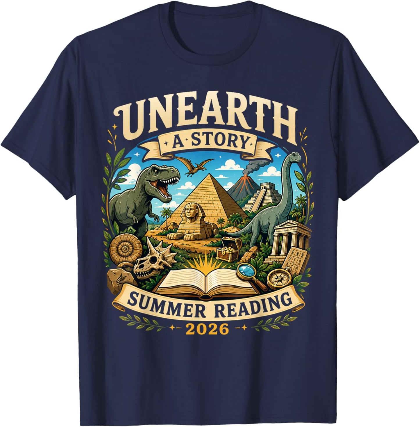 Unearth A Story Summer Reading 2026 T-Shirt - T-Shirt | Navy