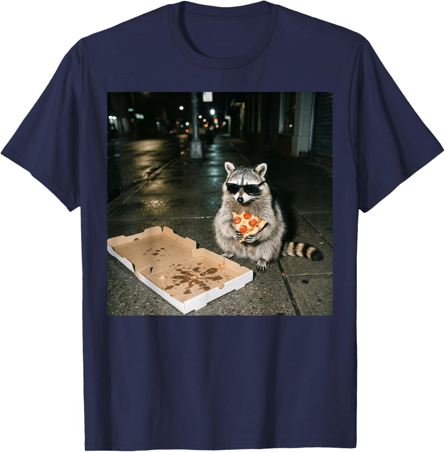 Funny Raccoon Pizza Animal Meme T-Shirt - T-Shirt | Navy