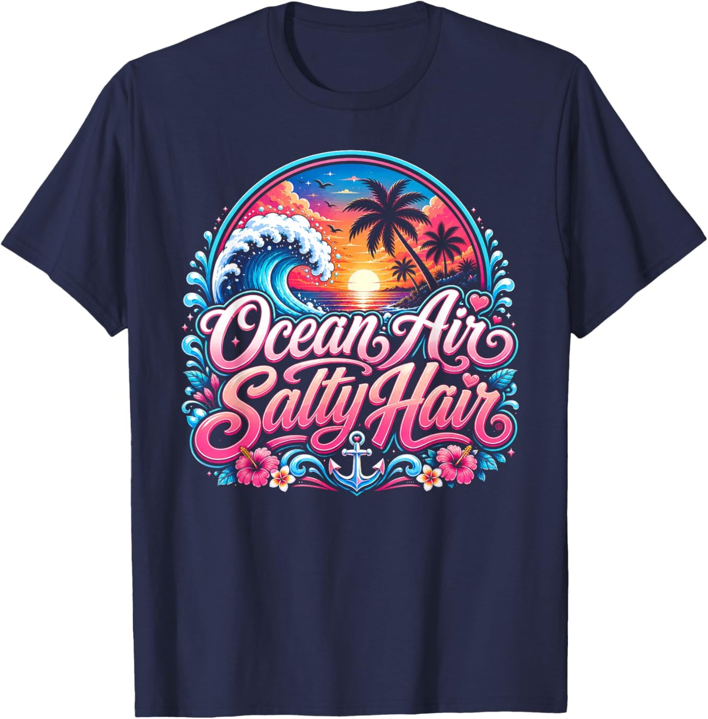 Ocean Air Salty Hair Beach Vacation Summer Design Brand: T-Shirt - T-Shirt | Navy