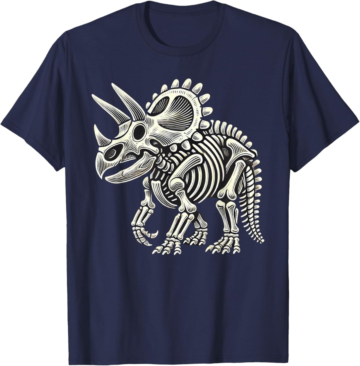 Triceratops Dinosaur Skeleton Halloween T-Shirt - T-Shirt | Navy