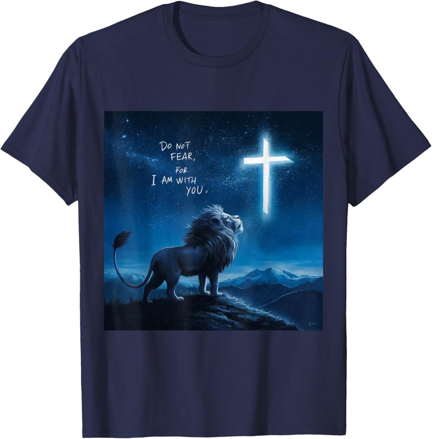 Christian Religious Bible Verse Sayings Lion Fear Scripture T-Shirt - T-Shirt | Navy