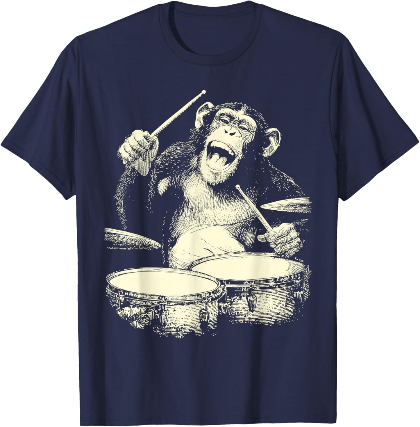 Chimpanzee Playing Drums Funny Animal Drummer Chimp Graphic T-Shirt - T-Shirt | Navy