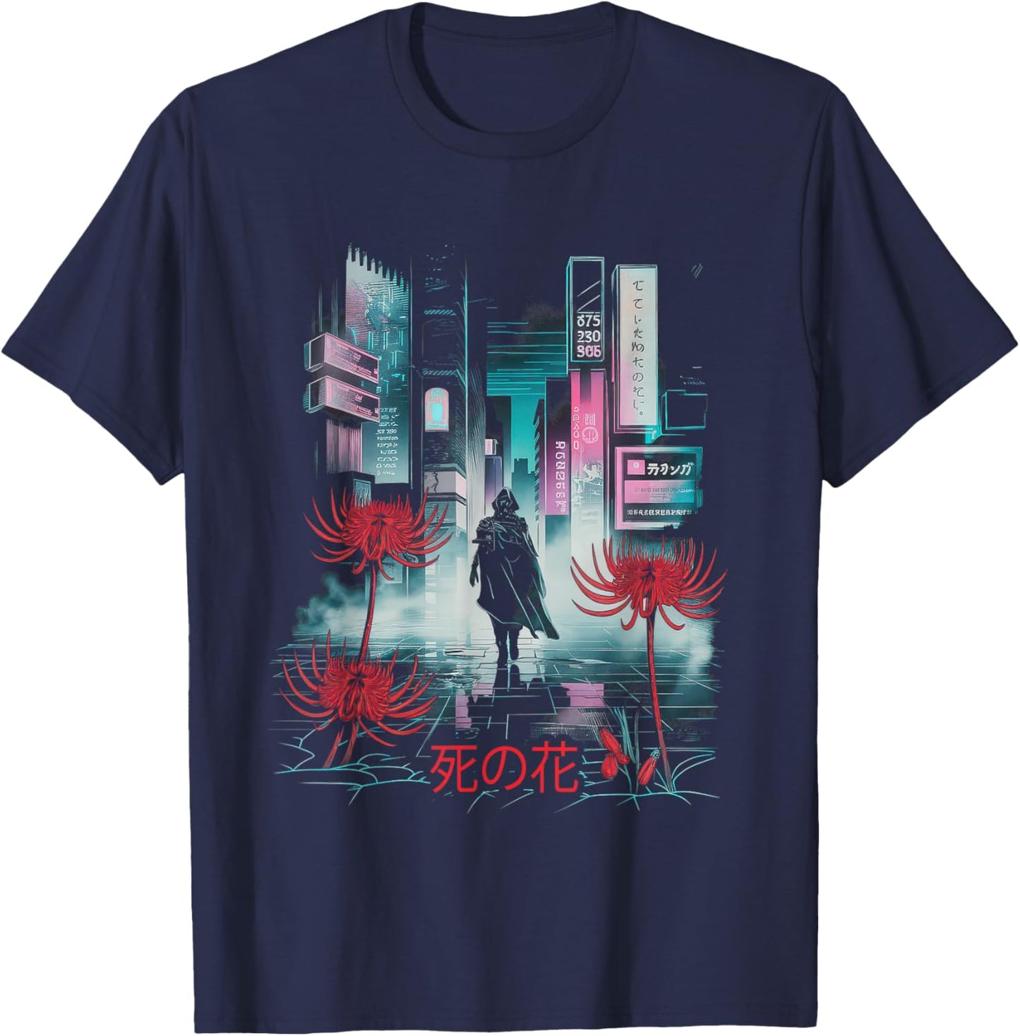 Japanese Spider Lily Anime Aesthetic Flower Higanbana T-Shirt - T-Shirt | Navy