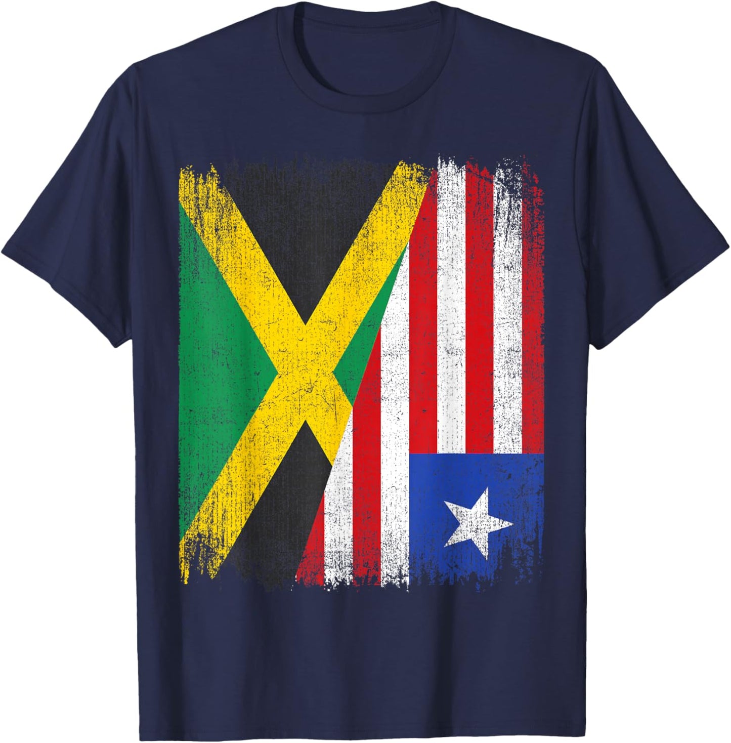 Half Jamaica Liberia Flag Jamaican Liberian Pride Roots T-Shirt - T-Shirt | Navy