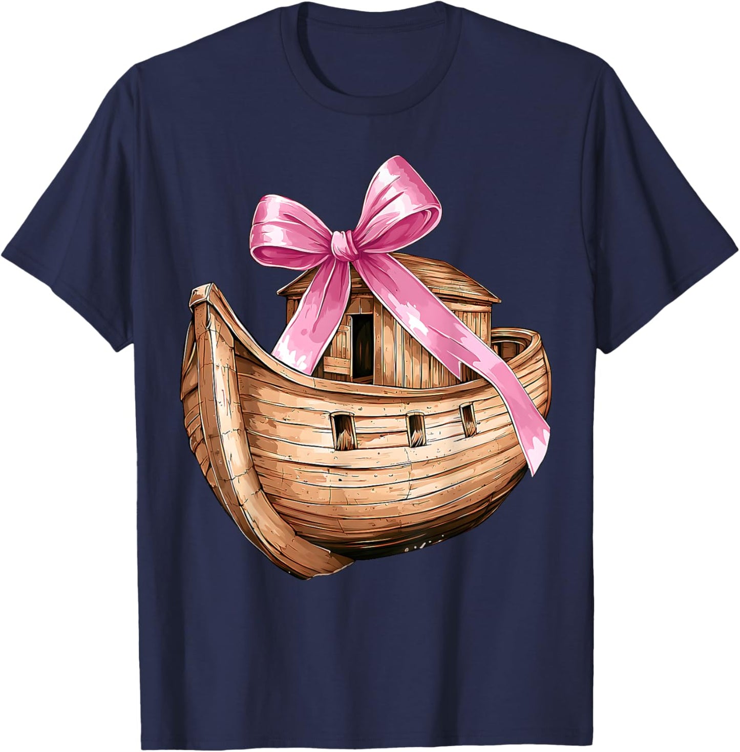 Coquette Bow Noah's Ark Christian Girl Mom Pink Mother's Day T-Shirt - T-Shirt | Navy
