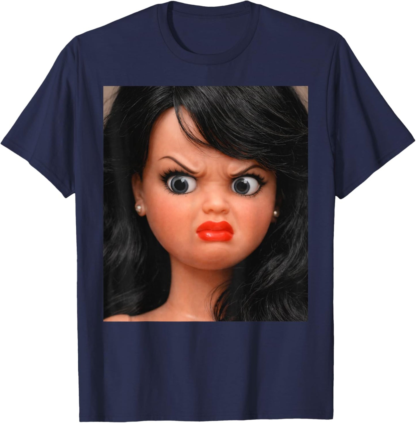 REAL DISGUSTED DOLL FACE Meme Babe X Funny Disgust Meme T-Shirt - T-Shirt | Navy