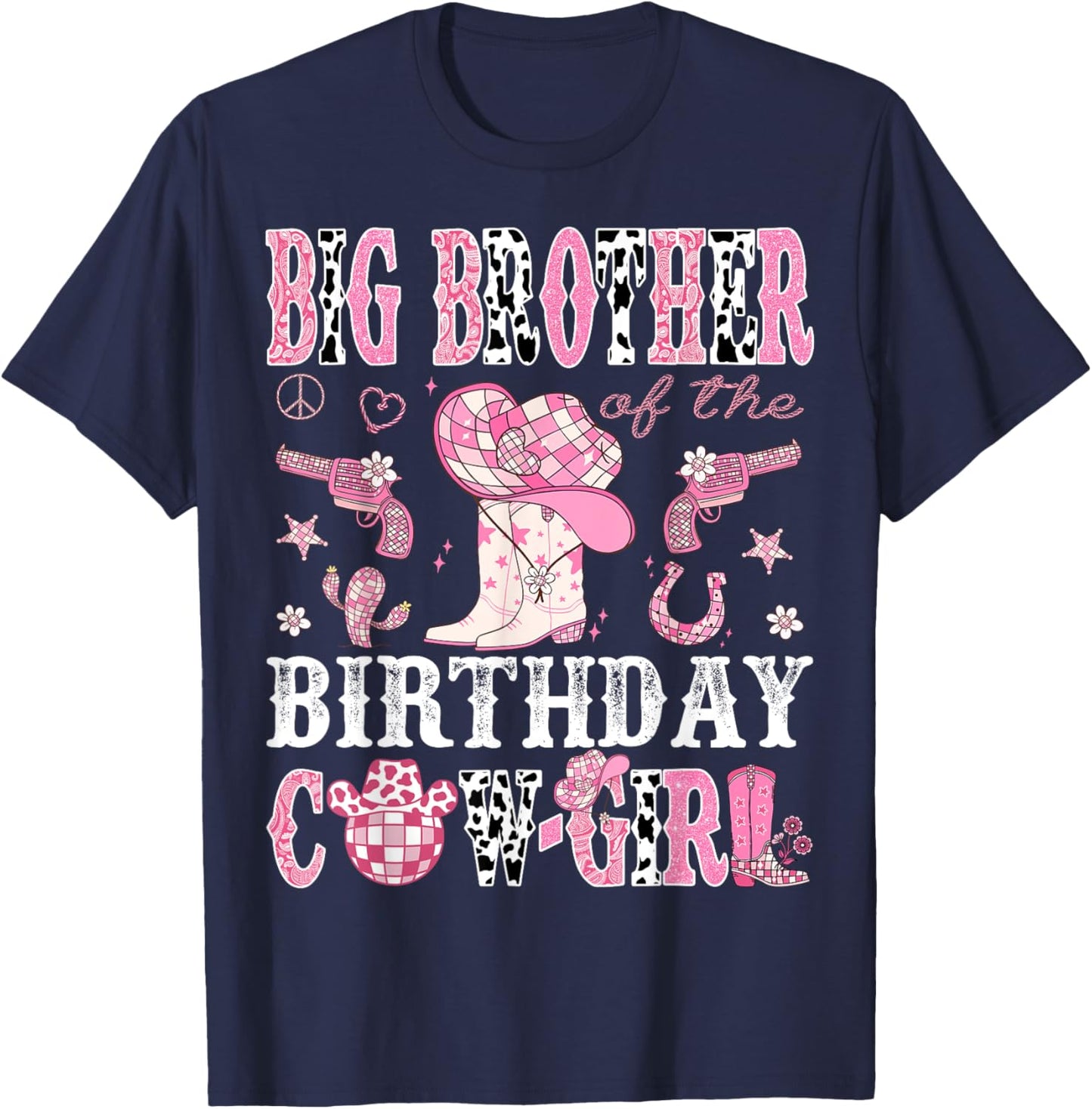 Big Brother Of The Birthday Cow-Girl Pink Disco Western T-Shirt - T-Shirt | Navy