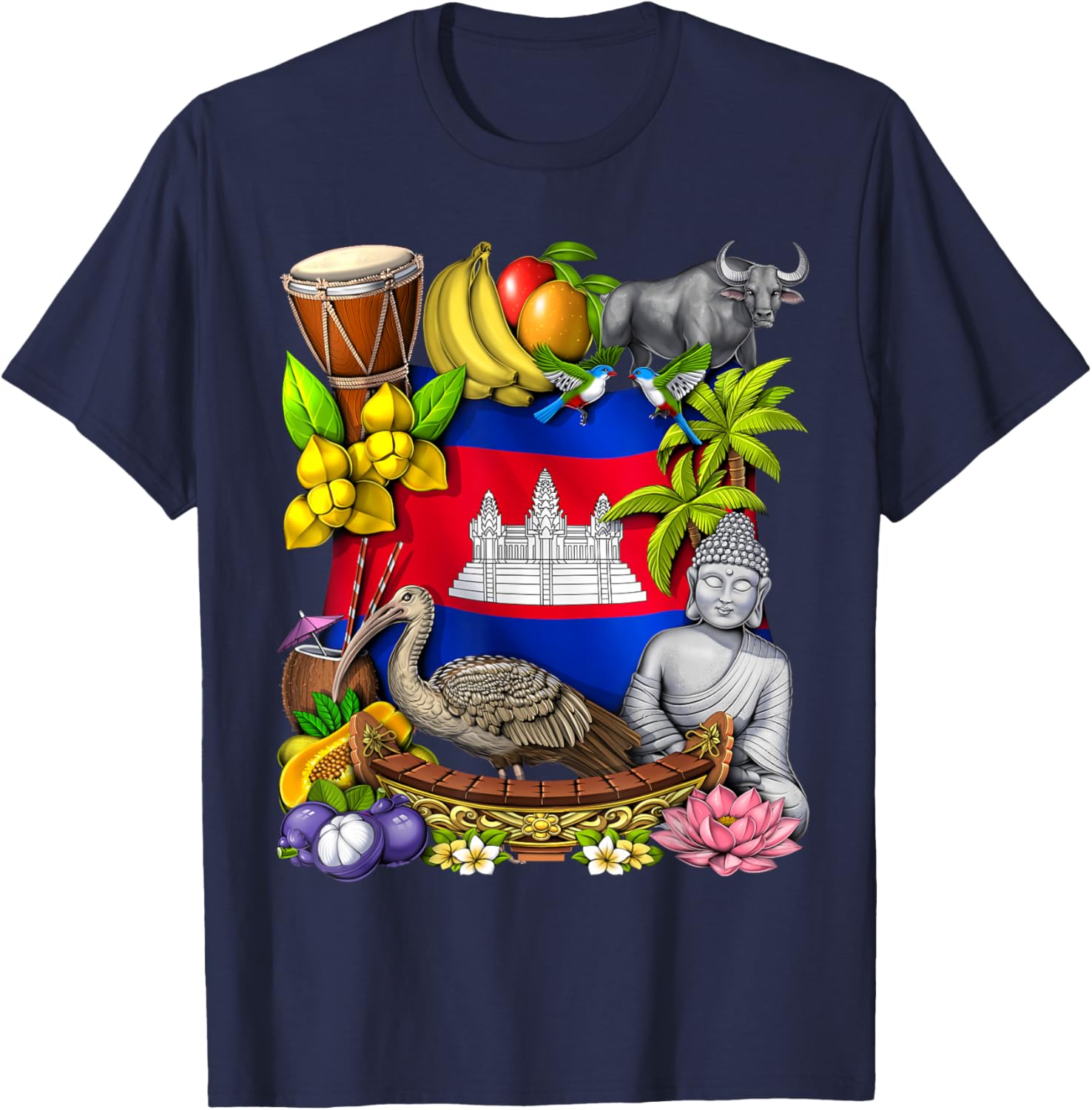 Cambodia Cambodian Flag Khmer Cambodian Heritage T-Shirt - T-Shirt | Navy