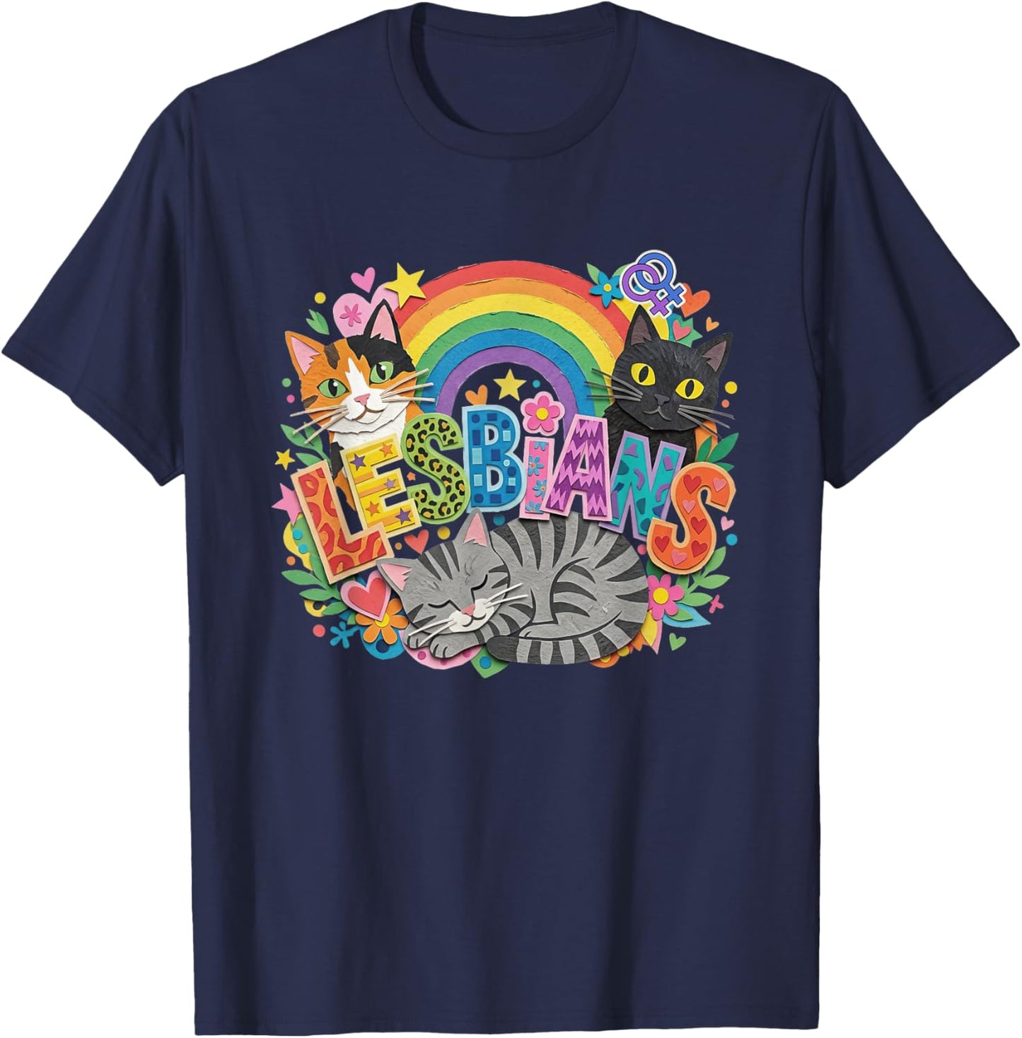 Lesbians Pride Cat Feminist Funny LGBTQ Month Purride Cats T-Shirt - T-Shirt | Navy